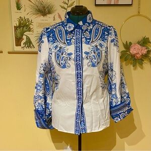 Floral Blue and White Women's Blouse